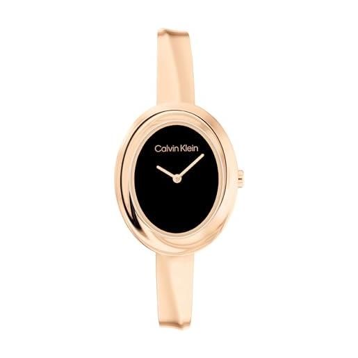 Calvin Klein orologio con movimento al quarzo a due lancette da donna collezione twisted bezel con bracciale rigido in acciaio inossidabile di color oro rosa - 25100057, rose gold