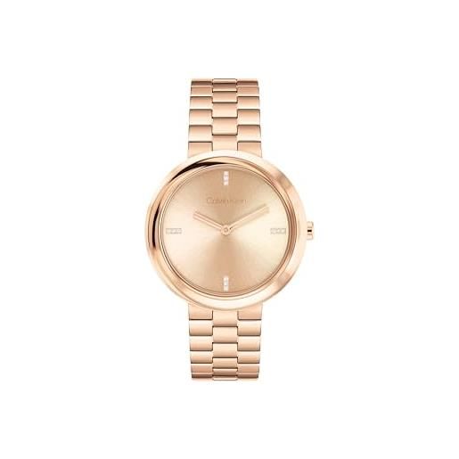 Calvin Klein orologio con movimento al quarzo a due lancette da donna collezione twisted bezel con cinturino in acciaio inossidabile di color oro rosa - 25100095, full carnation gold