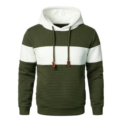 HOOD CREW felpe da uomo a maniche lunghe pullover patchwork plaid jacquard felpa con cappuccio casual coulisse top con cappuccio, xl