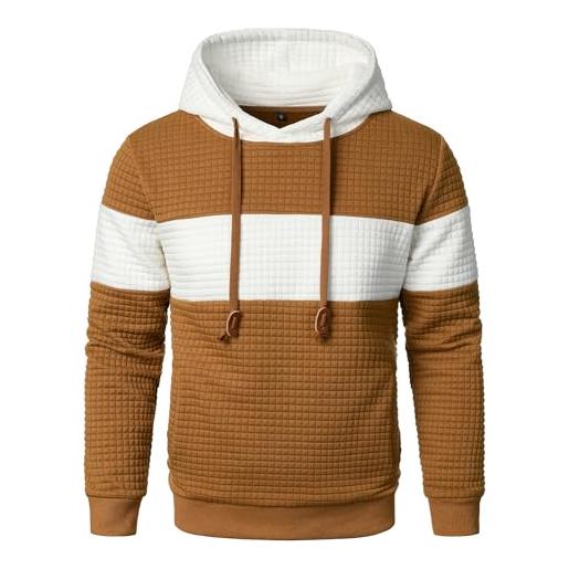 HOOD CREW felpe da uomo a maniche lunghe pullover patchwork plaid jacquard felpa con cappuccio casual coulisse top con cappuccio, s