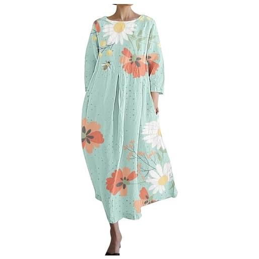 Generic abito da donna con tasche, design stampato, casual, ampio, con tasche, fiori, per feste, verde menta, 3xl
