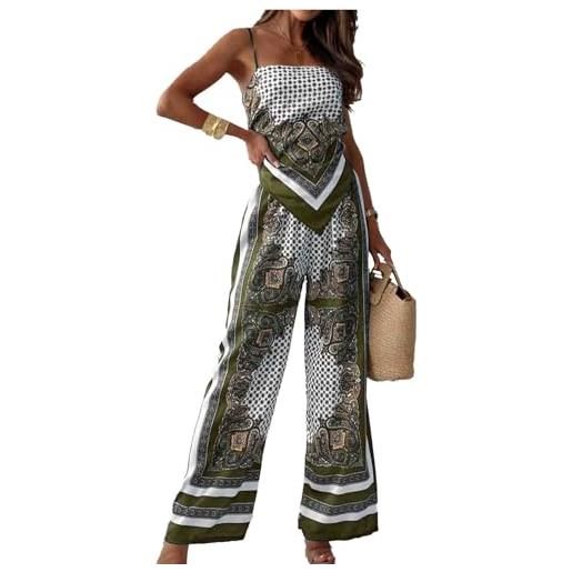 Vhersily set di 2 pezzi donna - tuta donna casual due pezzi con motivo, top corto e pantaloni a palazzo a vita alta