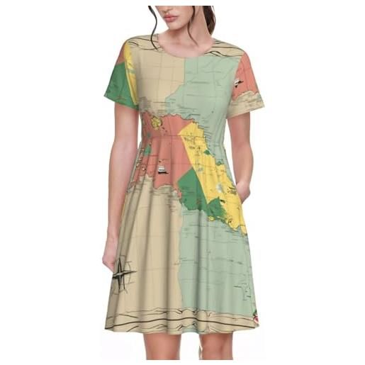 OXKGHHO vanuatu caratteristiche geografiche abiti da donna eleganti, maxi abiti casual con tasche, abito a maniche corte svasato, nero, s