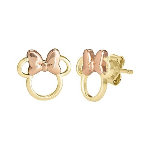Disney orecchini Disney in oro giallo 9 kt per bambine con mickey mouse o minnie, minnie rosè, gioielli Disney