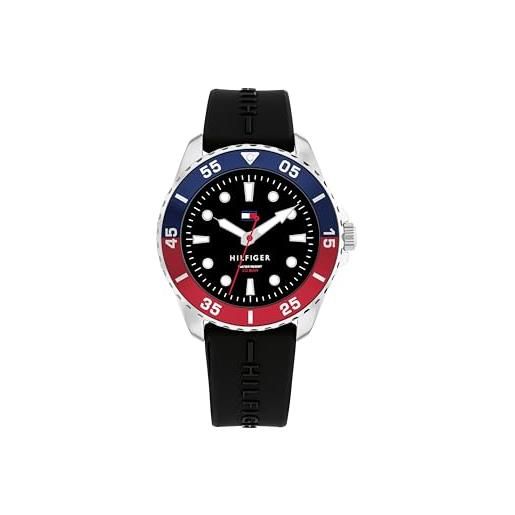 Tommy Hilfiger orologio con movimento al quarzo a tre lancette per i giovani con cinturino in silicone nero - 1720046, black