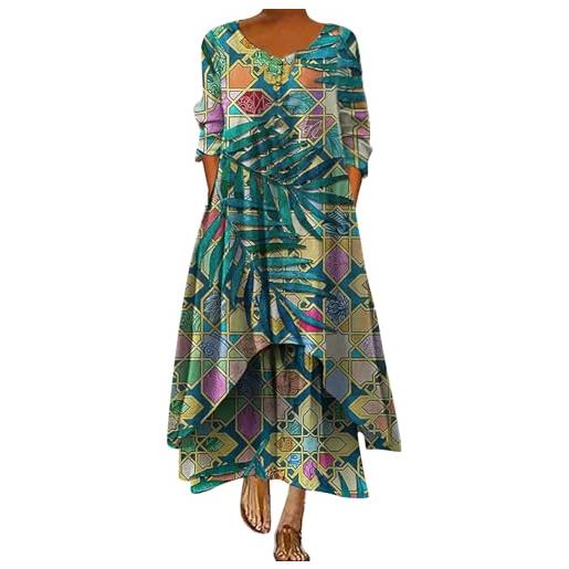 AMDOLE abito bianco da donna in lino a maniche lunghe con orlo irregolare, abito lungo con stampa floreale, abito estivo da donna casual da lavoro petite lungo, mimetico, 3xl