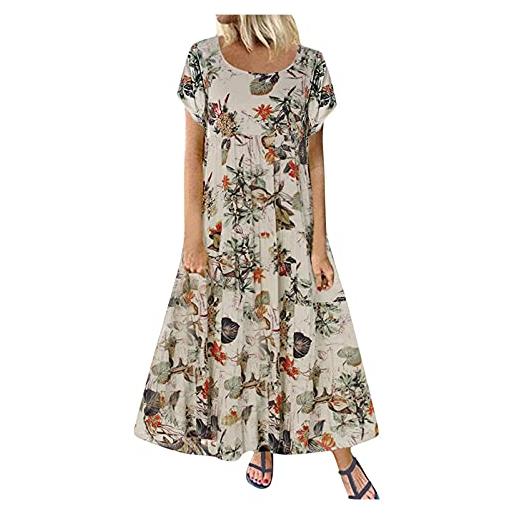 Generisch lino, maniche lunghe bohémien, fiori corti, da donna, in cotone stampato, per il tempo libero, maxi abito da cocktail, da donna, a maniche lunghe, colore: arancione. , 3xl