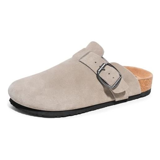 FITORY sabot uomo chiusi in suede con supporto plantare - pantofole da casa con suola in sughero morbido, taupe taglie 43