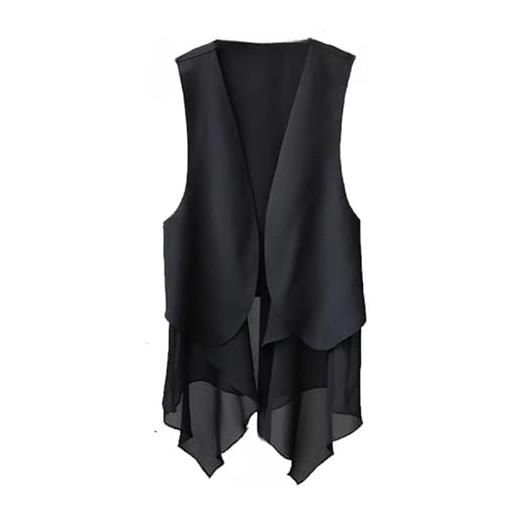 KYUERWK tailleur donna, gilet estivo in chiffon morbido da donna, con scollo a v, senza maniche, leggero, elegante, drappeggiato, aperto sul davanti, formale, da ufficio, casual, vintage, cardigan, bianco s