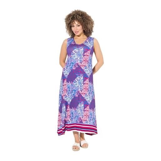 Ulla Popken maxi abito dal taglio svasato e smanicato con stampa patchwork e scollo a v turchese scuro 50+ 838970740-50+