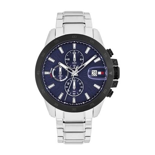 Tommy Hilfiger orologio a doppio fuso orarioda uomo con cinturino in acciaio inossidabile argentato - 1792198, blue