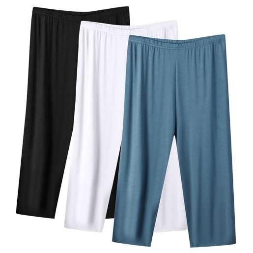 VPQILH 3 pack pantaloni capri donna estiv offerta bassi, 3/4 pantalone sportivi donna larghi pantaloncini con elastico vita pinocchietti tinta unita pigiama pants morbidi e confortevoli leggins per casa