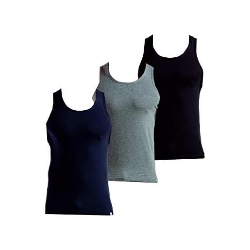 Enrico Coveri 6 pezzi canottiera coveri uomo spalla larga et1102 in cotone pettinato, assortito (blu, grigio e nero), 6/xl