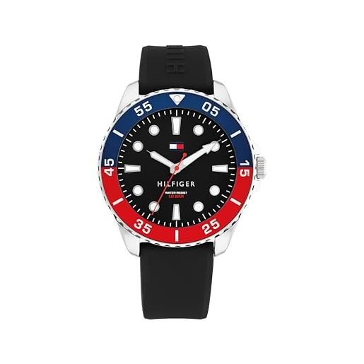 Tommy Hilfiger orologio con movimento al quarzo a tre lancetteda uomo con cinturino in silicone nero - 1792201, black