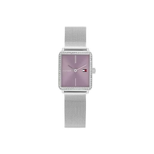 Tommy Hilfiger orologio con movimento al quarzo a due lancette da donna con cinturino in maglia metallica in acciaio inossidabile argentato - 1782790, purple