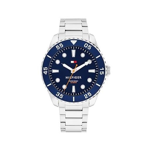 Tommy Hilfiger orologio con movimento al quarzo a tre lancetteda uomo con cinturino in acciaio inossidabile argentato - 1792202, silver and blue