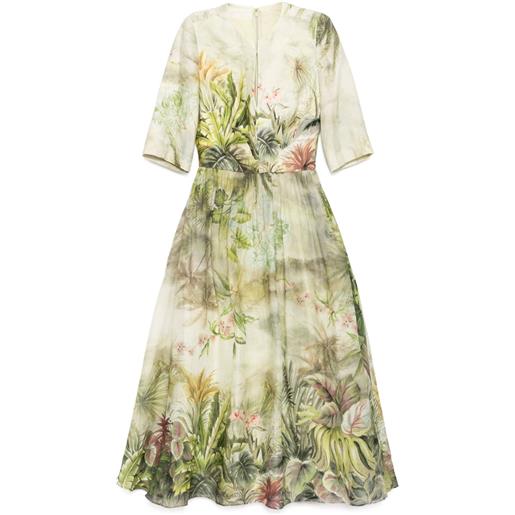 Elie Saab abito midi con stampa - verde