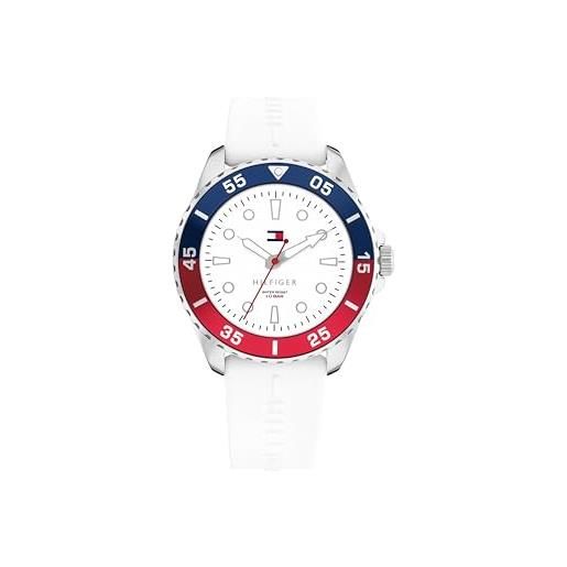 Tommy Hilfiger orologio con movimento al quarzo a tre lancette per i giovani con cinturino in silicone bianco - 1720050, white