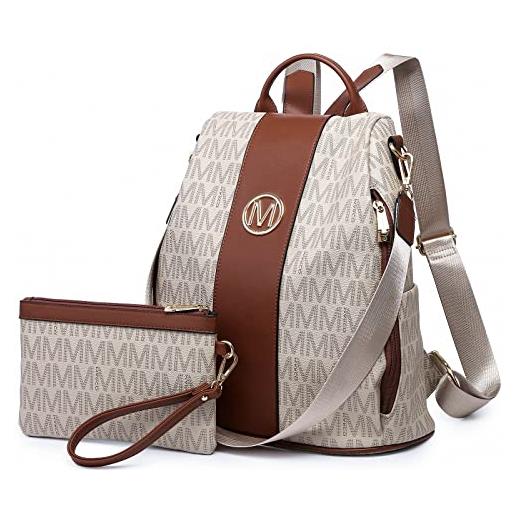 MKP COLLECTION set di 2 zaini da donna, alla moda, con tasche multiple, antifurto, da viaggio, borsa a tracolla, 11.8l x 5.5 w x 14 h