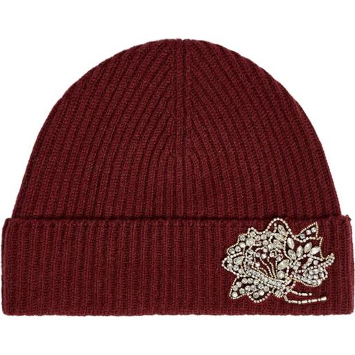 ERDEM berretto a coste con cristalli - rosso