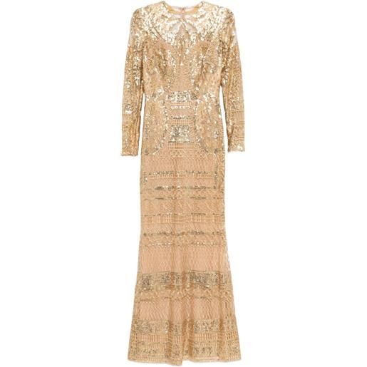 Elie Saab abito lungo in tulle con ricamo - toni neutri