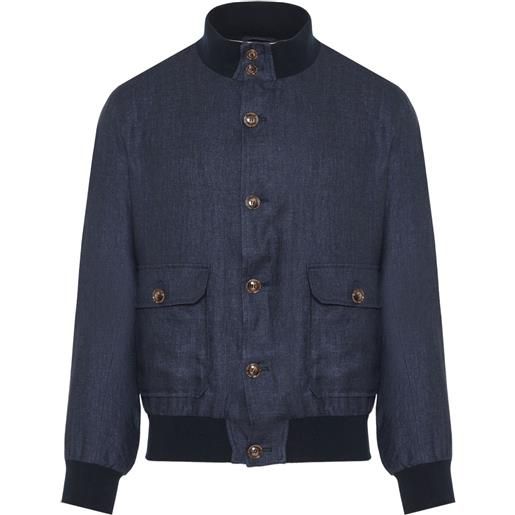 Barba bomber denim con bottoni - blu