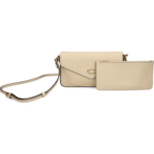 Coach borsa a tracolla in pelle con logo goffrato - toni neutri