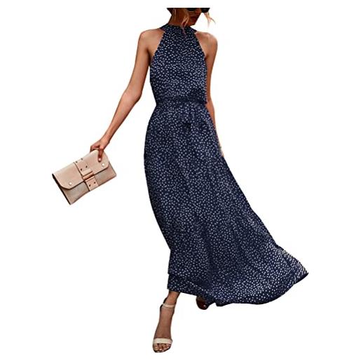 seiveini vestito floreale donna lungo estate senza maniche elegante vestiti lungo boho abito da festa vita alta chic maxi abiti da spiaggia sexy vintage b blu scuro m