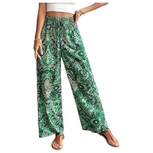 iSpchen pantaloni larghi stampati da donna 2024 moda estiva leggings a vita media stile casual confortevole, schwarzgrün, xl