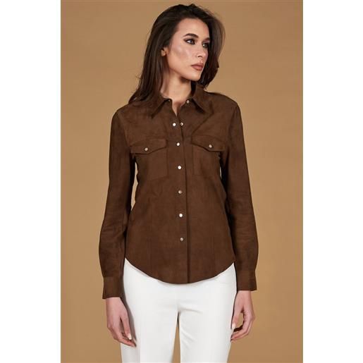 D'Arienzo camicia in pelle scamosciata colore fango con bottoni a pressione D'Arienzo