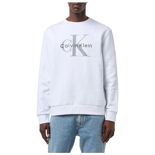 Calvin Klein uomo felpa monologo fleece con scollo rotondo, bianco (brilliant white), m