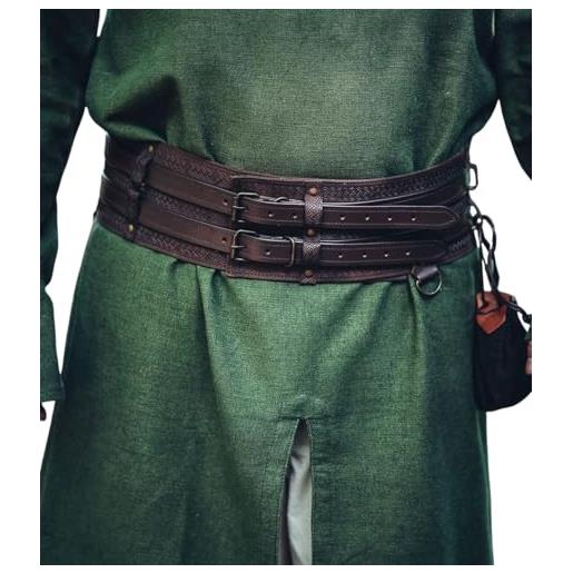Leonardo Carbone® anike - cintura in pelle da uomo, unisex, robusta, larga, per carnevale, cosplay, hobbit, 100% vera pelle, marrone scuro. , 100.0 cm