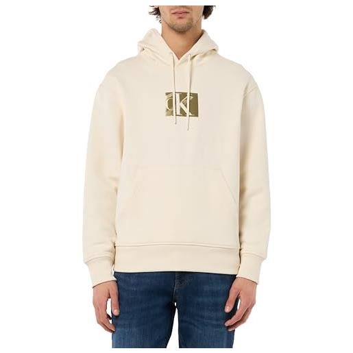 Calvin Klein soft box monogj30j327093 felpa con cappuccio, antique white, s adulto