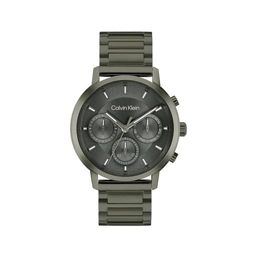 Calvin Klein orologio analogico multifunzione al quarzo da uomo collezione gauge con cinturino in acciaio inossidabile verde - 25200494, green