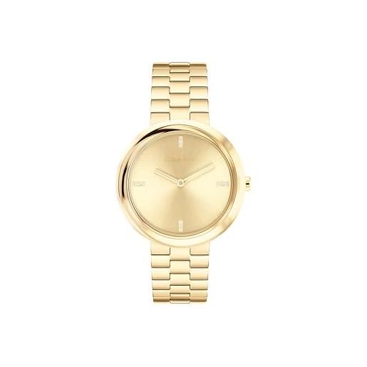 Calvin Klein orologio con movimento al quarzo a due lancette da donna collezione twisted bezel con cinturino in acciaio inossidabile di colore dorato - 25100094, full gold