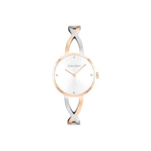 Calvin Klein orologio con movimento al quarzo a due lancette da donna collezione sculpted embrace con bracciale rigido in acciaio inossidabile bicolore - 25100060, two-tone