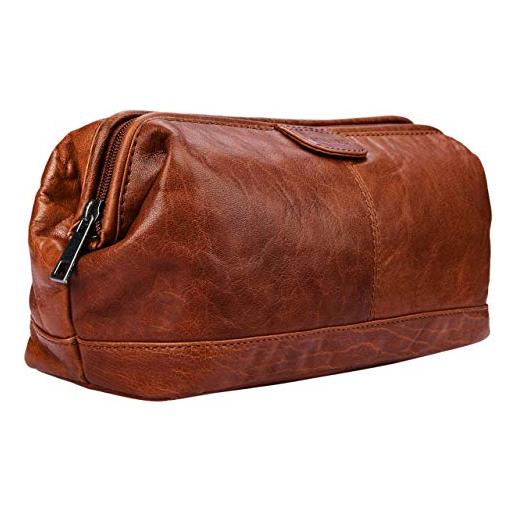 STILORD laurin beauty case uomo in pelle trousse da viaggio porta trucco rigido portatrucco pochette vintage cuoio colore: brandy - marrone