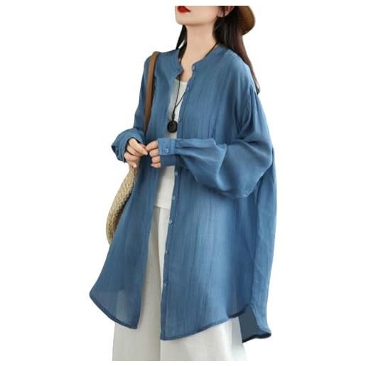 LIUYUYOUGO cardigan donna cardigan lungo per donna taglie forti estivo leggero stile boyfriend a cascata a maniche lunghe con bottoni soprabito casual largo lungo blu xxl