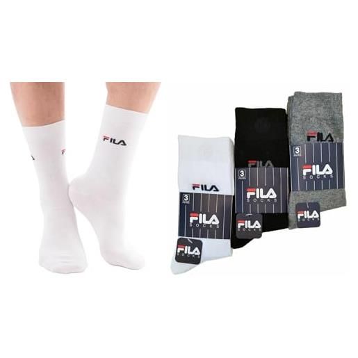 FILA 6 paia calze metà polpaccio, in morbido cotone elasticizzato, unisex uomo donna, logo, tinta unita, taglie dalla 35 alla 46, colori assortiti (it, numero, 43, 46, regular, regular, 6 paia nero)