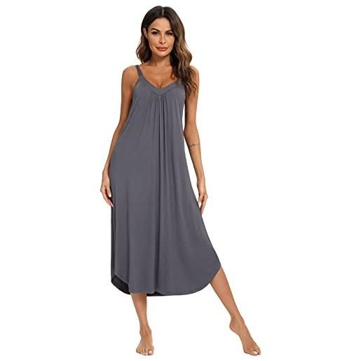 Jamron donna modal vestito sottoveste loose fit abito a canotta negligé camicia da notte grigio sn070662 xxl