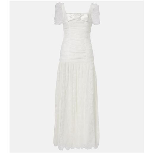 Self-Portrait abito lungo in pizzo e tulle con ruches