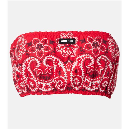 Miu Miu top in popeline di cotone e lino con stampa