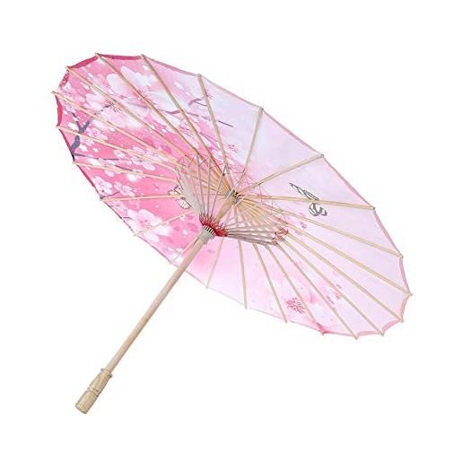 TOPINCN ombrello di carta oleata fatte a mano impermeabile a ombrello ombrello di danza classica cinese con motivo floreale antivento(rosa)