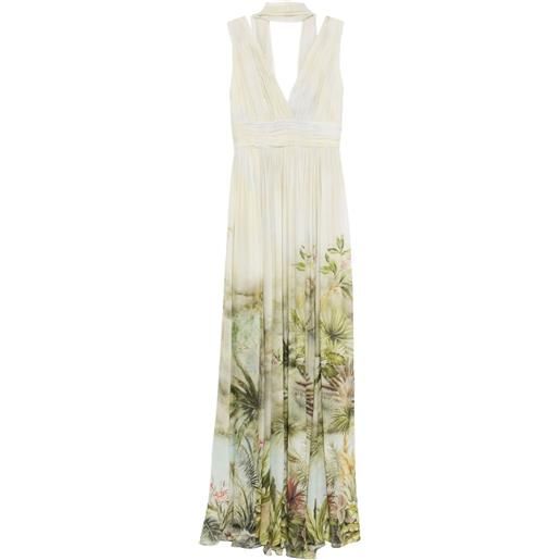 Elie Saab abito lungo in chiffon con stampa - verde