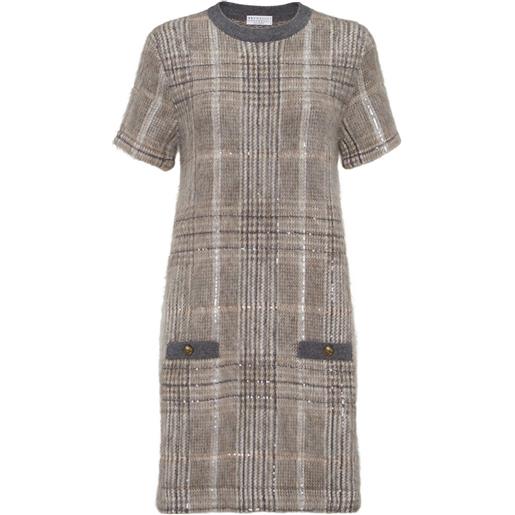 Brunello Cucinelli abito a quadri con paillettes - marrone