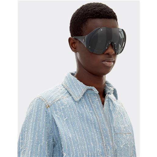 Ferrari occhiale da sole in metallo e pelle nera con mascherina grigia scura - Ferrari collection ingrid os