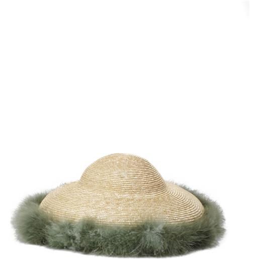 Yesey cappello con bordo di piume - toni neutri