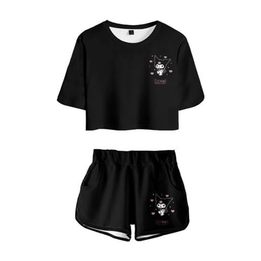 WANHONGYUE kuromi completo maglietta e pantaloncino per donna ragazze cartoon completi sportivi maniche corte 2 pezzi estivo tuta da ginnastica, colore/4, xxs