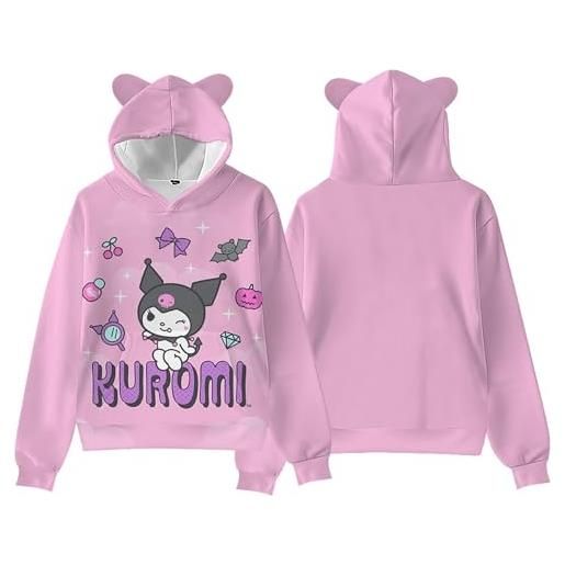 WANHONGYUE kuromi felpa con cappuccio stampa di 3d di cartoon hoodie sweatshirt carino orecchie di gatto maglia manica lunga di tuta per donna ragazza, colore/17, 4xs
