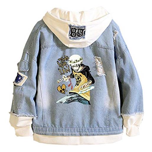 WANHONGYUE anime one piece luffy denim jacket hoodie cappotto adulto cosplay giacche di jeans giubbotto blu 8 xl
